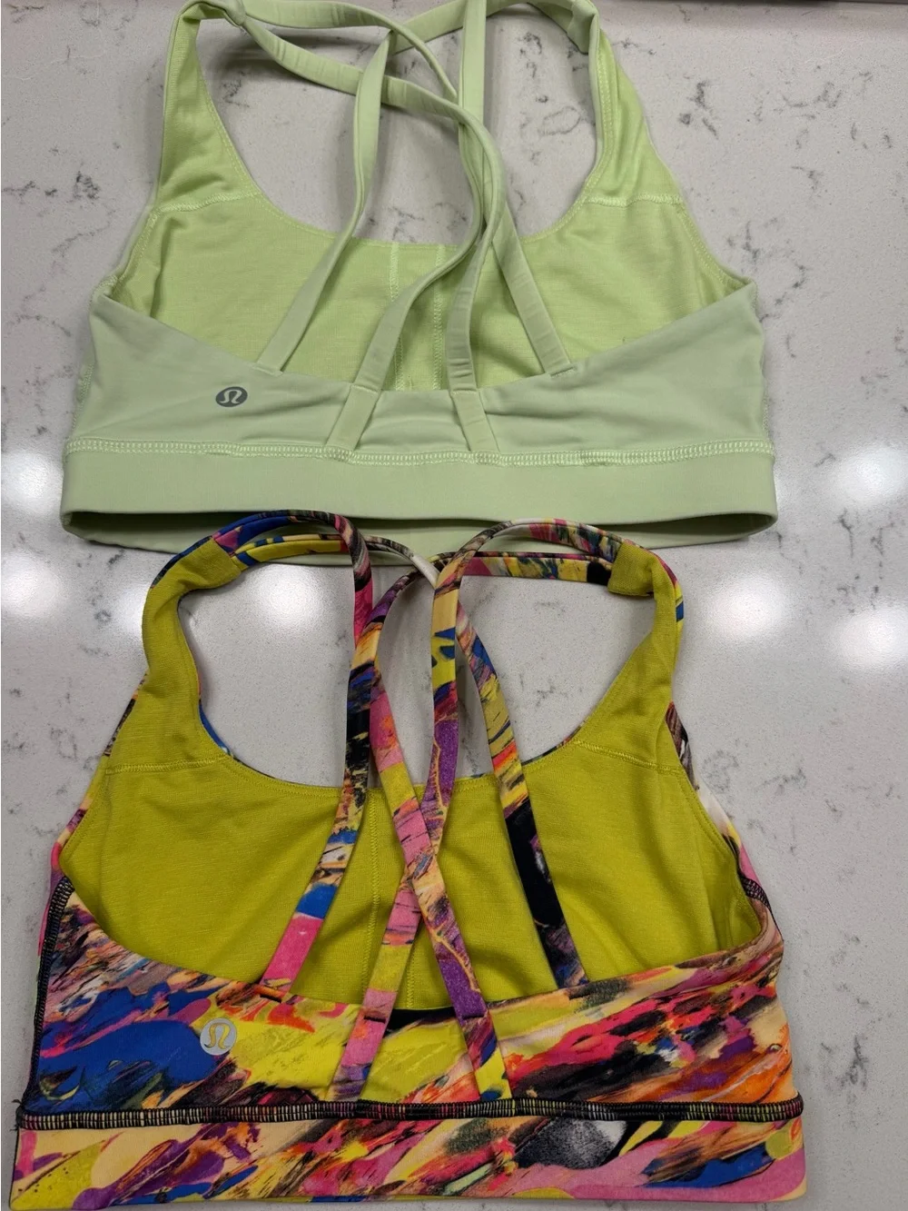 Lululemon Energy Bra Lot Size 4 Lime Green & Abstract Print Set of 2